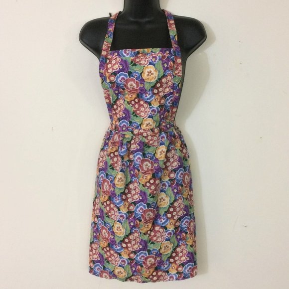 NWOT Vintage Pansies Print Apron - Picture 1 of 7